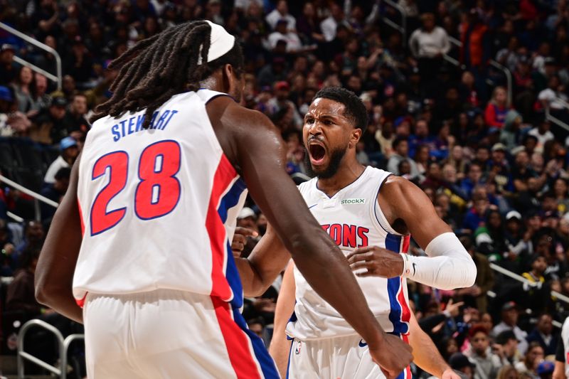 DETROIT, MI - OCTOBER 23: Malik Beasley #5 of the Detroit Pistons celebrates during the game against the Indiana Pacers on October 23, 2024 at Little Caesars Arena in Detroit, Michigan. NOTE TO USER: User expressly acknowledges and agrees that, by downloading and/or using this photograph, User is consenting to the terms and conditions of the Getty Images License Agreement. Mandatory Copyright Notice: Copyright 2024 NBAE (Photo by Chris Schwegler/NBAE via Getty Images)