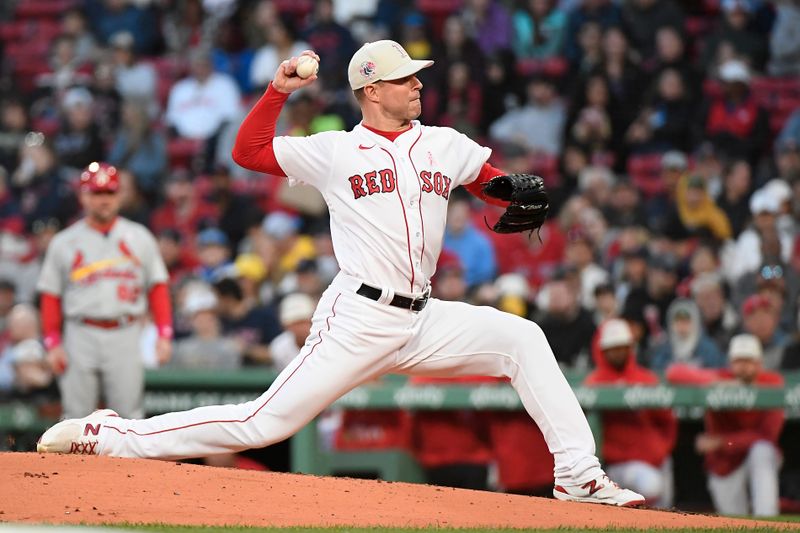 May 14, 2023; Boston, Massachusetts, USA; Boston Red Sox starting pitcher Corey Kluber (28) pitches against the St. Louis Cardinals during the second inning at Fenway Park. Mandatory Credit: Eric Canha-USA TODAY Sports