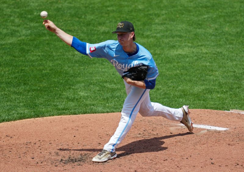 May 19, 2024; Kansas City, Missouri, USA; Kansas City Royals starting pitcher Brady Singer (51) pitches during the third inning against the Oakland Athletics at Kauffman Stadium. Mandatory Credit: Jay Biggerstaff-USA TODAY Sports