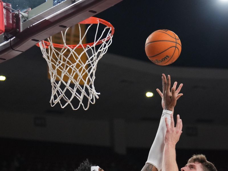 Feb 18, 2023; Tempe, Arizona, USA; Utah Utes forward Ben Carlson (1) shoots over Arizona State Sun Devils forward Warren Washington (22) during the first half at Desert Financial Arena. Mandatory Credit: Joe Camporeale-USA TODAY Sports