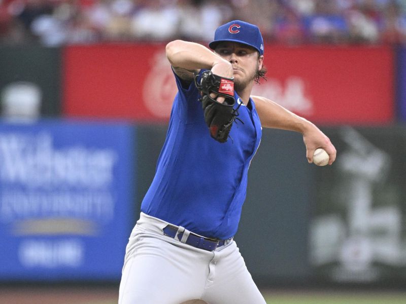 Jul 27, 2023; St. Louis, Missouri, USA; Chicago Cubs starting pitcher Justin Steele (35) pitches against the St. Louis Cardinals in the third inning at Busch Stadium. Mandatory Credit: Joe Puetz-USA TODAY Sports