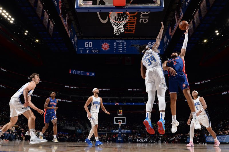 DETROIT, MI - FEBRUARY 4: Cade Cunningham #2 of the Detroit Pistons drives to the basket during the game  against the Orlando Magic on February 4, 2024 at Little Caesars Arena in Detroit, Michigan. NOTE TO USER: User expressly acknowledges and agrees that, by downloading and/or using this photograph, User is consenting to the terms and conditions of the Getty Images License Agreement. Mandatory Copyright Notice: Copyright 2024 NBAE (Photo by Chris Schwegler/NBAE via Getty Images)