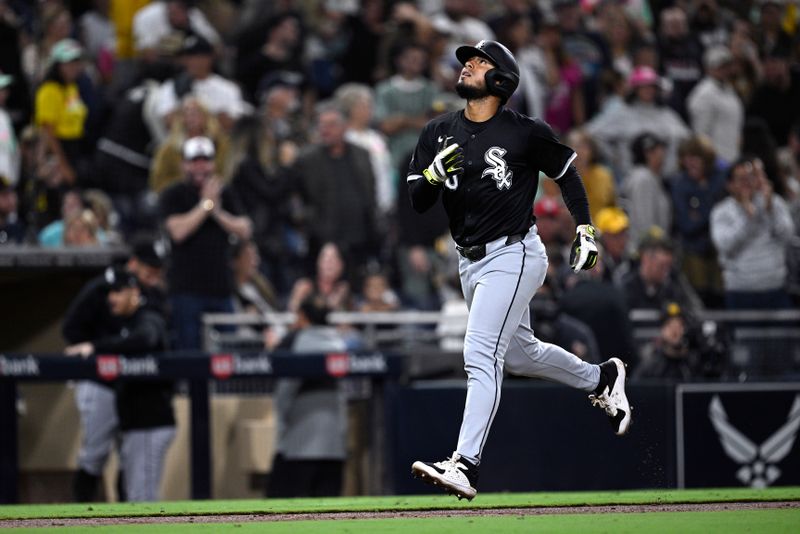 Sep 20, 2024; San Diego, California, USA; Chicago White Sox second baseman Lenyn Sosa (50) rounds the bases after hitting a two-run home run against the San Diego Padres during the ninth inning at Petco Park. Mandatory Credit: Orlando Ramirez-Imagn Images