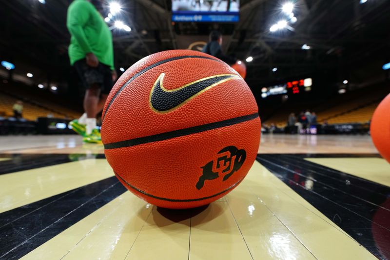 Jan 18, 2024; Boulder, Colorado, USA; General view of a Colorado Buffaloes Nike basketball before the game against the Oregon Ducks at the CU Events Center. Mandatory Credit: Ron Chenoy-USA TODAY Sports