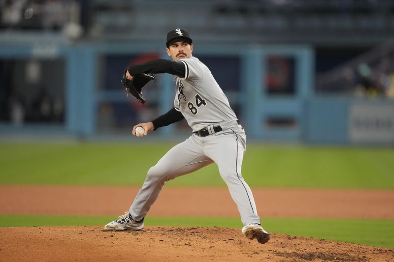 Jun 15, 2023; Los Angeles, California, USA; Chicago White Sox starting pitcher Dylan Cease (84) throws in the third inning against the Los Angeles Dodgers at Dodger Stadium. Mandatory Credit: Kirby Lee-USA TODAY Sports