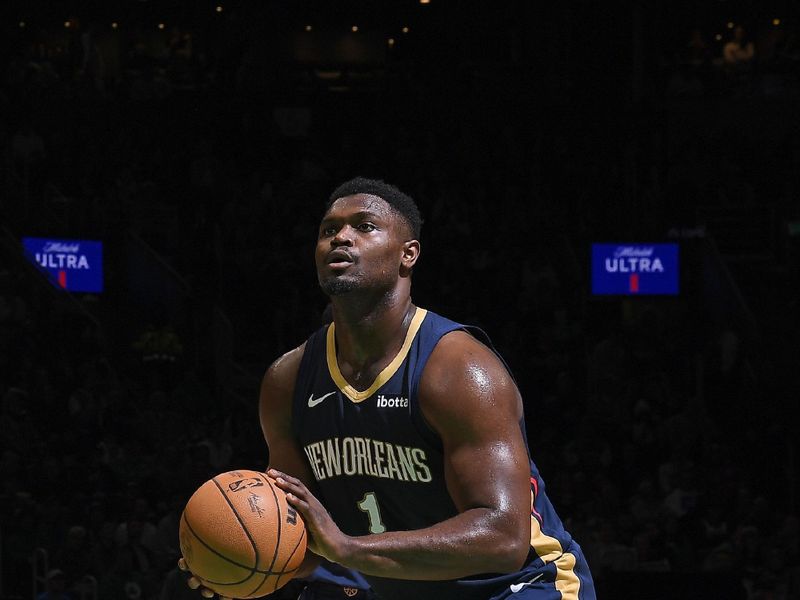 BOSTON, MA - JANUARY 29: Zion Williamson #1 of the New Orleans Pelicans prepares to shoot a free throw during the game against the Boston Celtics on January 29, 2024 at the TD Garden in Boston, Massachusetts. NOTE TO USER: User expressly acknowledges and agrees that, by downloading and or using this photograph, User is consenting to the terms and conditions of the Getty Images License Agreement. Mandatory Copyright Notice: Copyright 2024 NBAE  (Photo by Brian Babineau/NBAE via Getty Images)