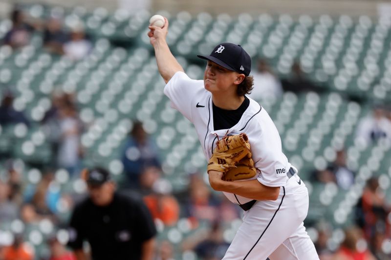 Sep 14, 2023; Detroit, Michigan, USA; Detroit Tigers starting pitcher Reese Olson (45) pitches in the first inning against the Cincinnati Reds at Comerica Park. Mandatory Credit: Rick Osentoski-USA TODAY Sports