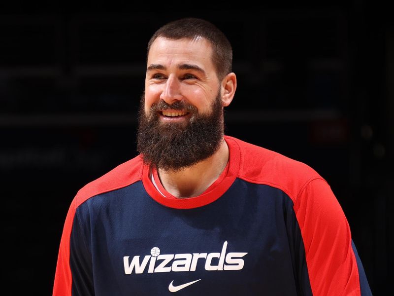 WASHINGTON, DC -? NOVEMBER 17: Jonas Valanciunas #17 of the Washington Wizards smiles before the game against the Detroit Pistons on November 17, 2024 at Capital One Arena in Washington, DC. NOTE TO USER: User expressly acknowledges and agrees that, by downloading and or using this Photograph, user is consenting to the terms and conditions of the Getty Images License Agreement. Mandatory Copyright Notice: Copyright 2024 NBAE (Photo by Stephen Gosling/NBAE via Getty Images)