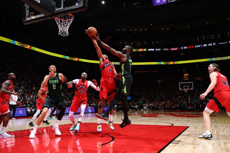 TORONTO, CANADA - JANUARY 15: Jaylen Brown #7 of the Boston Celtics drives to the basket during the game against the Toronto Raptors on January 15, 2025 at the Scotiabank Arena in Toronto, Ontario, Canada.  NOTE TO USER: User expressly acknowledges and agrees that, by downloading and or using this Photograph, user is consenting to the terms and conditions of the Getty Images License Agreement.  Mandatory Copyright Notice: Copyright 2025 NBAE (Photo by Vaughn Ridley/NBAE via Getty Images)