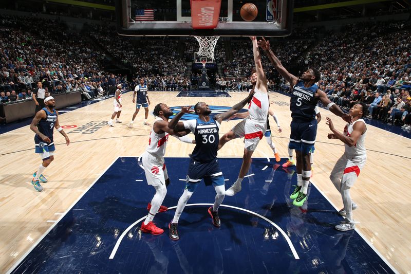 MINNEAPOLIS, MN -  OCTOBER 26: Jamison Battle #77 of the Toronto Raptors shoots the ball during the game attends a game on October 26, 2024 at Target Center in Minneapolis, Minnesota. NOTE TO USER: User expressly acknowledges and agrees that, by downloading and or using this Photograph, user is consenting to the terms and conditions of the Getty Images License Agreement. Mandatory Copyright Notice: Copyright 2024 NBAE (Photo by David Sherman/NBAE via Getty Images)