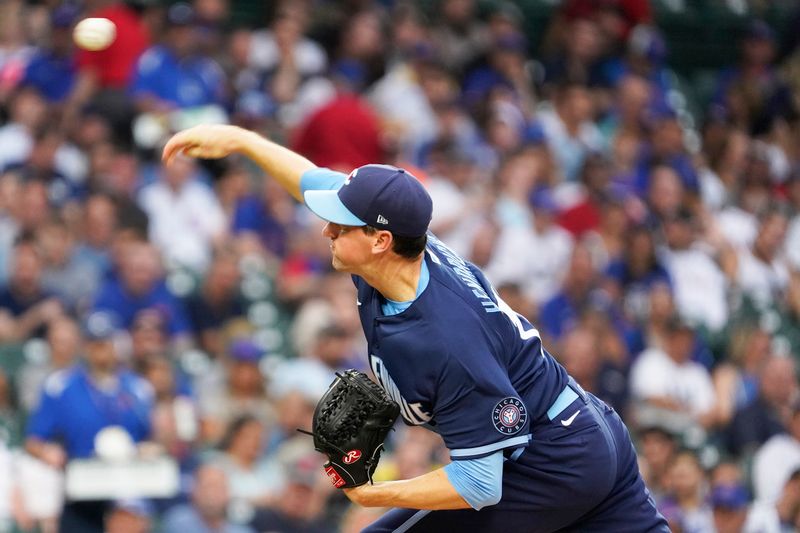 Jul 14, 2023; Chicago, Illinois, USA; Chicago Cubs starting pitcher Kyle Hendricks (28) pitches against the Boston Red Sox during the first inning at Wrigley Field. Mandatory Credit: David Banks-USA TODAY Sports