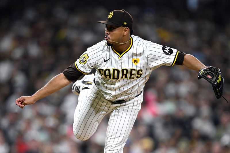 Jul 6, 2024; San Diego, California, USA; San Diego Padres relief pitcher Jeremiah Estrada (56) pitches against the Arizona Diamondbacks during the eighth inning at Petco Park. Mandatory Credit: Orlando Ramirez-USA TODAY Sports