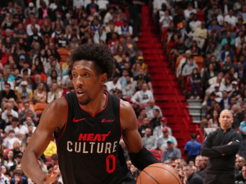 MIAMI, FL - FEBRUARY 4: Josh Richardson #0 of the Miami Heat dribbles the ball during the game against the LA Clippers on February 4, 2024 at Kaseya Center in Miami, Florida. NOTE TO USER: User expressly acknowledges and agrees that, by downloading and or using this Photograph, user is consenting to the terms and conditions of the Getty Images License Agreement. Mandatory Copyright Notice: Copyright 2024 NBAE (Photo by Issac Baldizon/NBAE via Getty Images)