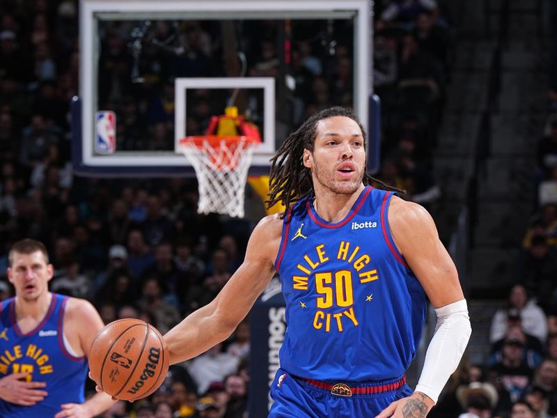 DENVER, CO - FEBRUARY 2: Aaron Gordon #50 of the Denver Nuggets dribbles the ball during the game against the Portland Trail Blazers on February 2, 2024 at the Ball Arena in Denver, Colorado. NOTE TO USER: User expressly acknowledges and agrees that, by downloading and/or using this Photograph, user is consenting to the terms and conditions of the Getty Images License Agreement. Mandatory Copyright Notice: Copyright 2024 NBAE (Photo by Garrett Ellwood/NBAE via Getty Images)