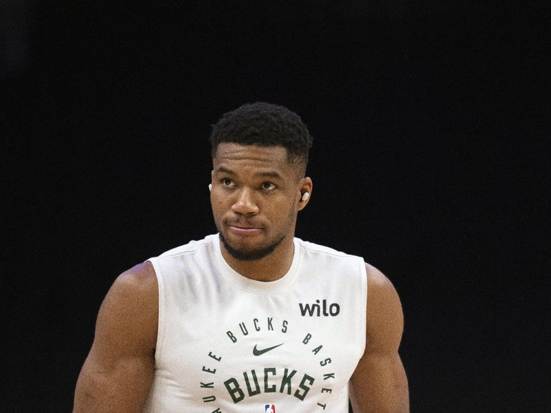 MILWAUKEE, WISCONSIN - NOVEMBER 23: Giannis Antetokounmpo #34 of the Milwaukee Bucks warms up before a game against the Charlotte Hornets at Fiserv Forum on November 23, 2024 in Milwaukee, Wisconsin. NOTE TO USER: User expressly acknowledges and agrees that, by downloading and or using this photograph, User is consenting to the terms and conditions of the Getty Images License Agreement. (Photo by Patrick McDermott/Getty Images)