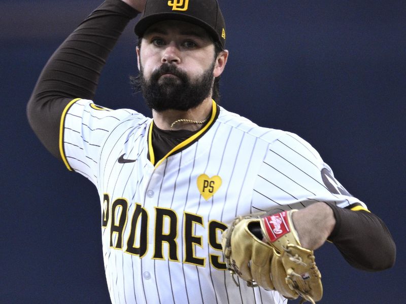 Apr 29, 2024; San Diego, California, USA; San Diego Padres starting pitcher Matt Waldron (61) throws a pitch against the Cincinnati Reds during the first inning at Petco Park. Mandatory Credit: Orlando Ramirez-USA TODAY Sports 