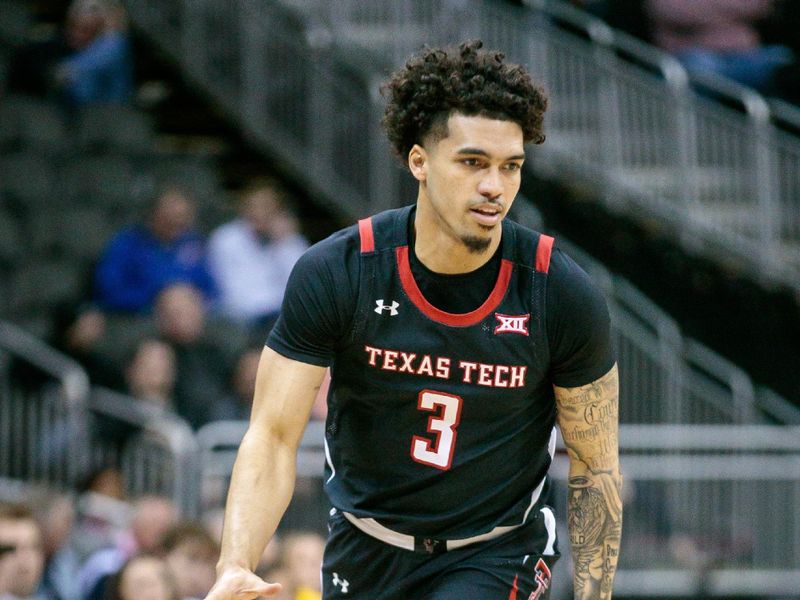 Mar 8, 2023; Kansas City, MO, USA; Texas Tech Red Raiders guard D'Maurian Williams (3) brings the ball up court during the second half against the West Virginia Mountaineers at T-Mobile Center. Mandatory Credit: William Purnell-USA TODAY Sports