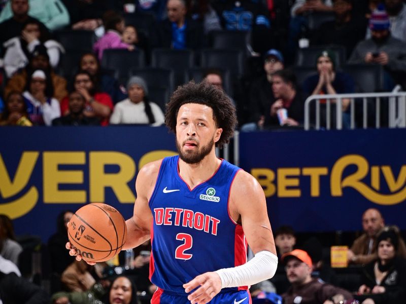 DETROIT, MI - JANUARY 16: Cade Cunningham #2 of the Detroit Pistons dribbles the ball during the game against the Indiana Pacers on January 16, 2025 at Little Caesars Arena in Detroit, Michigan. NOTE TO USER: User expressly acknowledges and agrees that, by downloading and/or using this photograph, User is consenting to the terms and conditions of the Getty Images License Agreement. Mandatory Copyright Notice: Copyright 2025 NBAE (Photo by Chris Schwegler/NBAE via Getty Images)