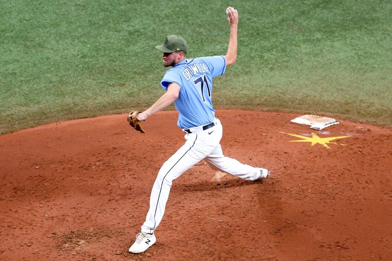 May 21, 2023; St. Petersburg, Florida, USA;  Tampa Bay Rays pitcher Cooper Criswell (71) throws a pitch against the Milwaukee Brewers in the fourth inning at Tropicana Field. Mandatory Credit: Nathan Ray Seebeck-USA TODAY Sports