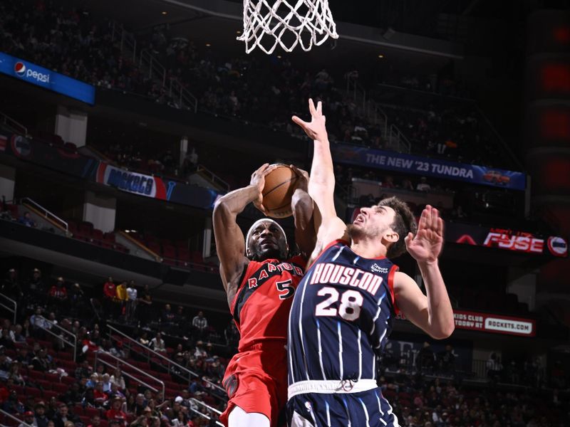 HOUSTON, TX - FEBRUARY 3: Precious Achiuwa #5 of the Toronto Raptors shoots the ball during the game against the Houston Rockets on February 3, 2023 at the Toyota Center in Houston, Texas. NOTE TO USER: User expressly acknowledges and agrees that, by downloading and or using this photograph, User is consenting to the terms and conditions of the Getty Images License Agreement. Mandatory Copyright Notice: Copyright 2023 NBAE (Photo by Logan Riely/NBAE via Getty Images)