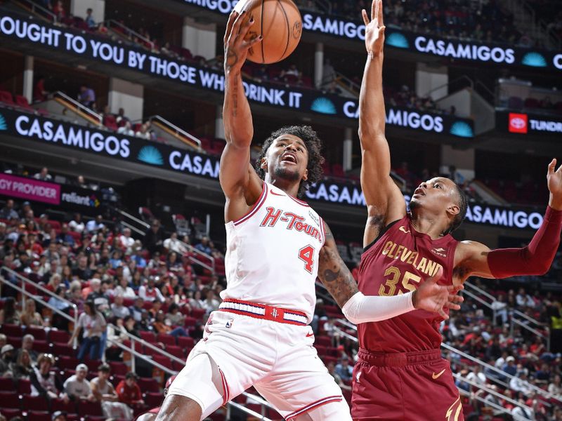 HOUSTON, TX - MARCH 16:  Jalen Green #4 of the Houston Rockets shoots the ball during the game against the Cleveland Cavaliers on March 16, 2023 at the Toyota Center in Houston, Texas. NOTE TO USER: User expressly acknowledges and agrees that, by downloading and or using this photograph, User is consenting to the terms and conditions of the Getty Images License Agreement. Mandatory Copyright Notice: Copyright 2024 NBAE (Photo by Logan Riely/NBAE via Getty Images)