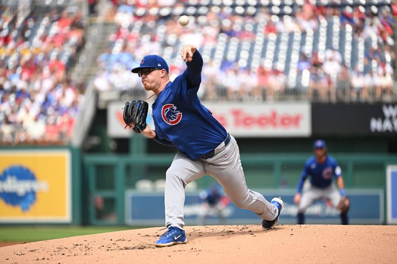 Sep 1, 2024; Washington, District of Columbia, USA; Chicago Cubs starting pitcher Jordan Wicks (36) throws a pitch against the Washington Nationals during the first inning at Nationals Park. Mandatory Credit: Rafael Suanes-USA TODAY Sports