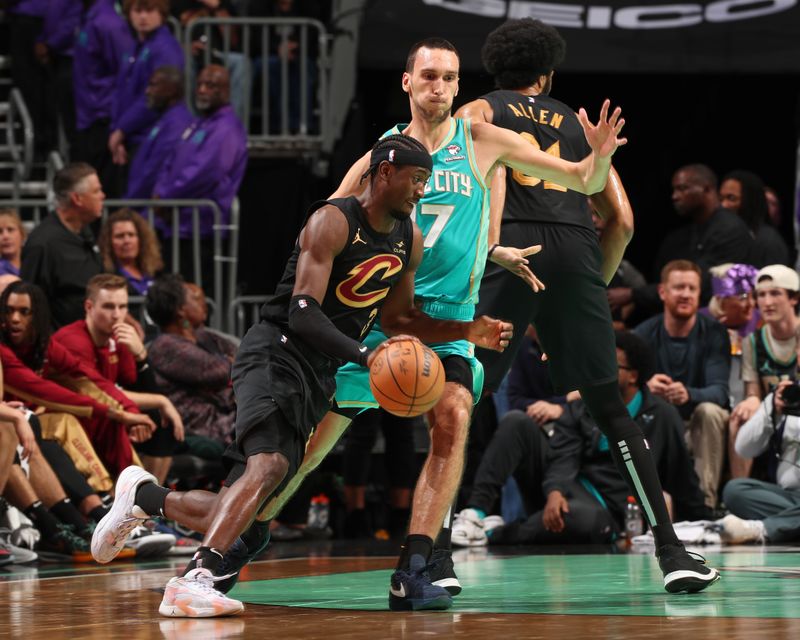 CHARLOTTE, NC - MARCH 27: Caris LeVert #3 of the Cleveland Cavaliers goes to the basket during the game on March 27, 2024 at Spectrum Center in Charlotte, North Carolina. NOTE TO USER: User expressly acknowledges and agrees that, by downloading and or using this photograph, User is consenting to the terms and conditions of the Getty Images License Agreement. Mandatory Copyright Notice: Copyright 2024 NBAE (Photo by Kent Smith/NBAE via Getty Images)
