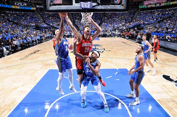 ORLANDO, FL - OCTOBER 25: Alperen Sengun #28 of the Houston Rockets shoots the ball during the game against the Orlando Magic on October 25, 2023 at Amway Center in Orlando, Florida. NOTE TO USER: User expressly acknowledges and agrees that, by downloading and or using this photograph, User is consenting to the terms and conditions of the Getty Images License Agreement. Mandatory Copyright Notice: Copyright 2023 NBAE (Photo by Fernando Medina/NBAE via Getty Images)