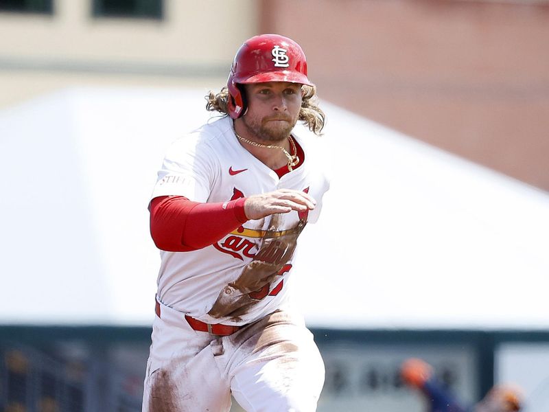 Mar 21, 2024; Jupiter, Florida, USA; St. Louis Cardinals second baseman Brendan Donovan (33) takes a lead off second base against the Houston Astros in the first inning at Roger Dean Chevrolet Stadium. Mandatory Credit: Rhona Wise-USA TODAY Sports