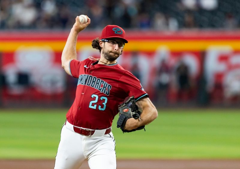 May 28, 2025; Phoenix, Arizona, USA; Arizona Diamondbacks pitcher Zac Gallen in the first inning against the Pittsburgh Pirates at Chase Field. Mandatory Credit: Mark J. Rebilas-Imagn Images