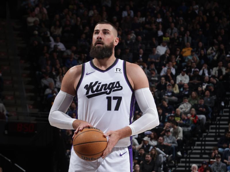 SALT LAKE CITY, UT - FEBRUARY 26:  Jonas Valanciunas #17 of the Sacramento Kings shoots a free throw during the game against the Utah Jazz on February 26, 2025 at Delta Center in Salt Lake City, Utah. NOTE TO USER: User expressly acknowledges and agrees that, by downloading and or using this Photograph, User is consenting to the terms and conditions of the Getty Images License Agreement. Mandatory Copyright Notice: Copyright 2025 NBAE (Photo by Melissa Majchrzak/NBAE via Getty Images)