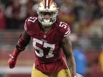 San Francisco 49ers linebacker Dre Greenlaw plays during an NFL football game against the Los Angeles Rams, Thursday, Dec. 12, 2024, in Santa Clara, Calif. (AP Photo/Godofredo A. Vásquez)