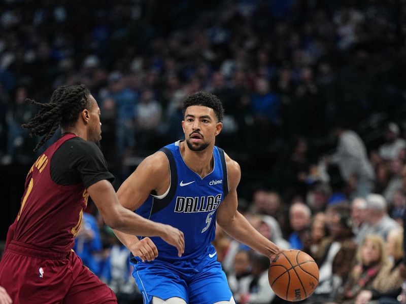 DALLAS, TX - JANUARY 03:  Quentin Grimes #5 of the Dallas Mavericks dribbles the ball during the game against the Cleveland Cavaliers on January 3, 2025 at American Airlines Center in Dallas, Texas. NOTE TO USER: User expressly acknowledges and agrees that, by downloading and or using this photograph, User is consenting to the terms and conditions of the Getty Images License Agreement. Mandatory Copyright Notice: Copyright 2025 NBAE (Photo by Glenn James/NBAE via Getty Images)