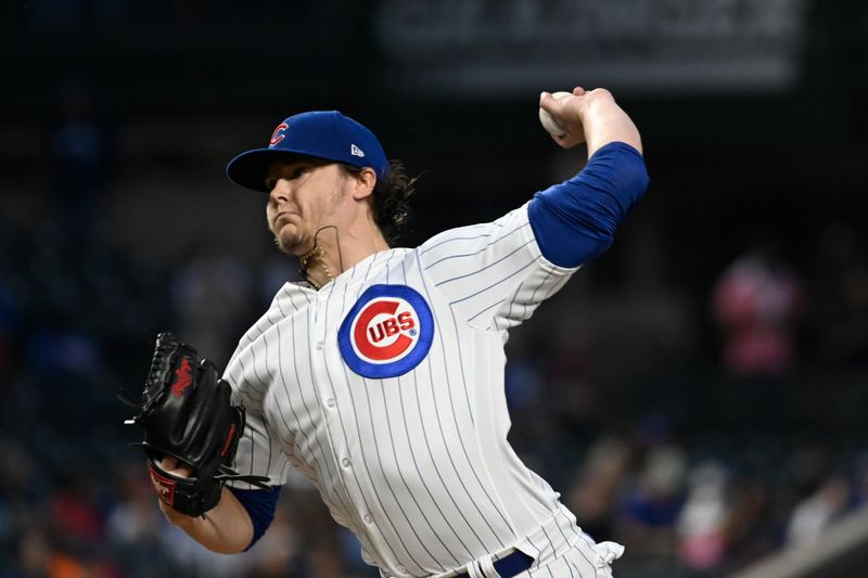 Sep 20, 2023; Chicago, Illinois, USA; Chicago Cubs starting pitcher Justin Steele (35) delivers the ball during the first inning against the Pittsburgh Pirates at Wrigley Field. Mandatory Credit: Matt Marton-USA TODAY Sports