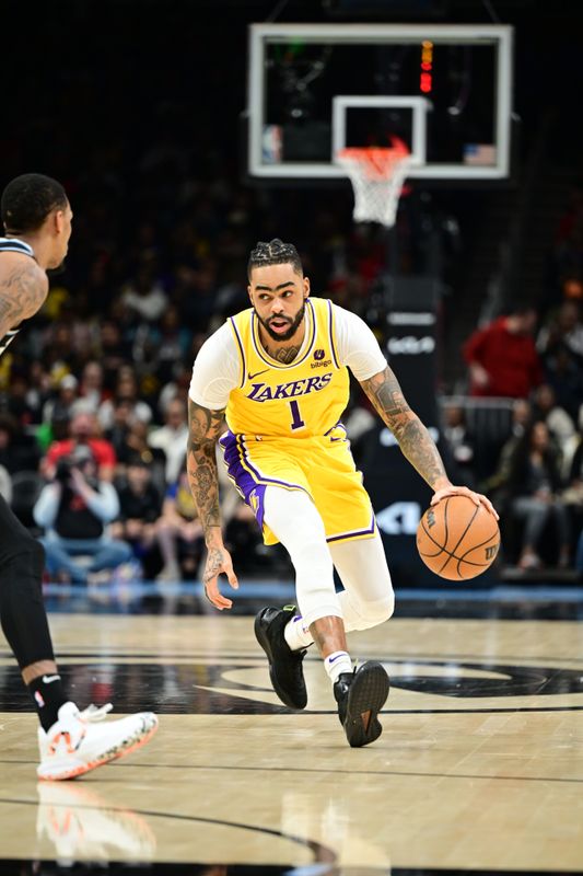 ATLANTA, GA - JANUARY 30: D'Angelo Russell #1 of the Los Angeles Lakers handles the ball during the game  against the Atlanta Hawks on January 30, 2024 at State Farm Arena in Atlanta, Georgia.  NOTE TO USER: User expressly acknowledges and agrees that, by downloading and/or using this Photograph, user is consenting to the terms and conditions of the Getty Images License Agreement. Mandatory Copyright Notice: Copyright 2024 NBAE (Photo by Adam Hagy/NBAE via Getty Images)