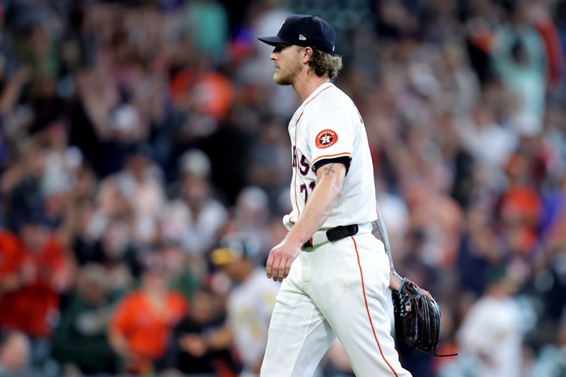 May 28, 2025; Houston, Texas, USA; Houston Astros relief pitcher Josh Hader (71) reacts after a strikeout for the final out against the Athletics during the ninth inning at Daikin Park. Mandatory Credit: Erik Williams-Imagn Images