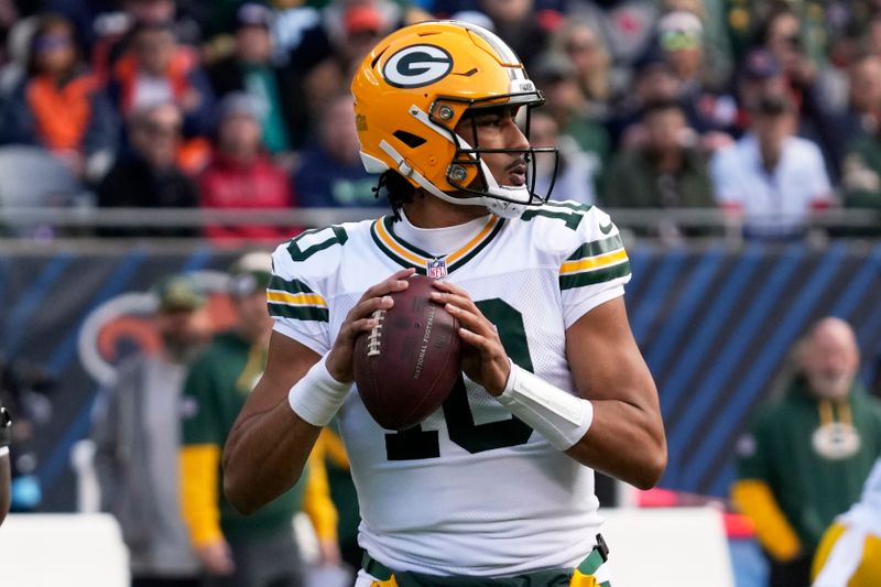 Green Bay Packers' Jordan Love throws during the first half of an NFL football game against the Chicago Bears Sunday, Nov. 17, 2024, in Chicago. (AP Photo/Nam Y. Huh)