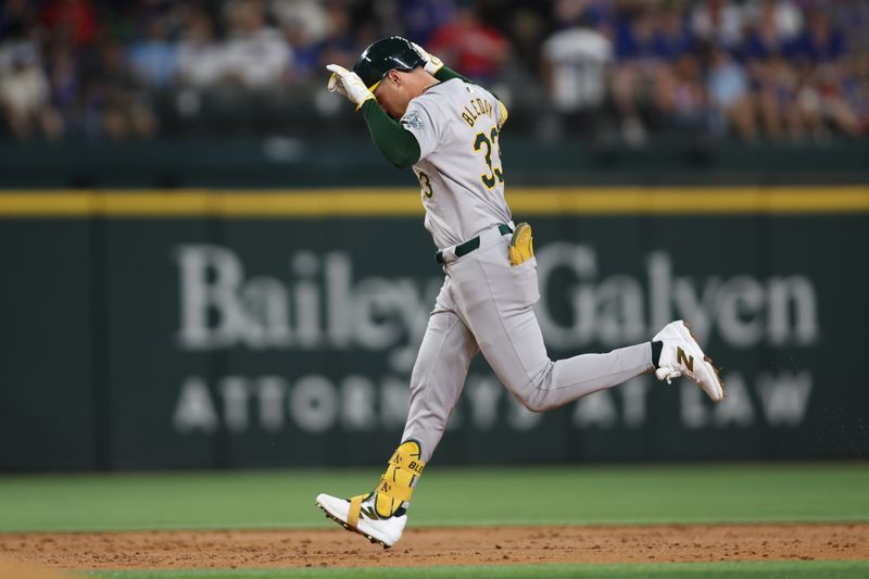 Aug 30, 2024; Arlington, Texas, USA; Texas Rangers pitcher Jon Gray (22) throws a pitch against the Oakland Athletics in the third inning at Globe Life Field. Mandatory Credit: Tim Heitman-USA TODAY Sports