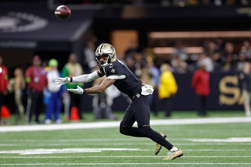 New Orleans Saints cornerback Alontae Taylor (1) during an NFL football game against the Atlanta Falcons, Sunday, Jan. 7, 2024, in New Orleans. (AP Photo/Tyler Kaufman)