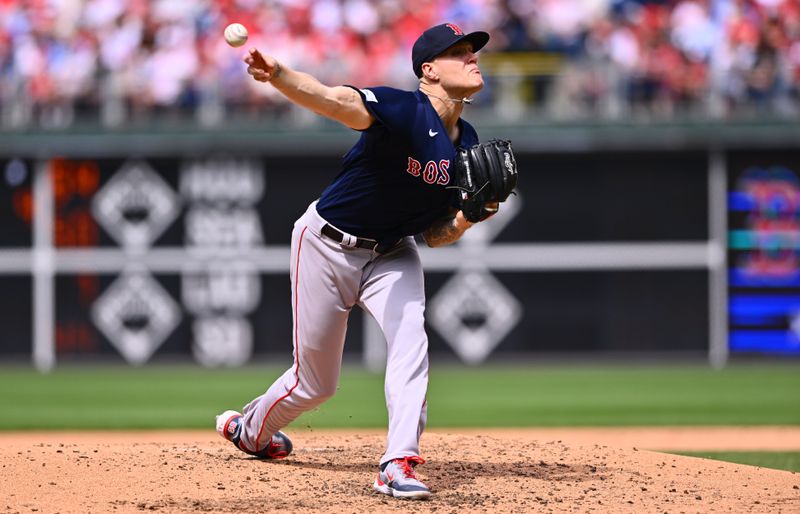 May 7, 2023; Philadelphia, Pennsylvania, USA; Boston Red Sox pitcher Tanner Houck (89) throws a pitch against the Philadelphia Phillies in the sixth inning at Citizens Bank Park. Mandatory Credit: Kyle Ross-USA TODAY Sports