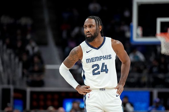 DETROIT, MICHIGAN - DECEMBER 06: Jaylen Nowell #24 of the Memphis Grizzlies looks on against the Detroit Pistons at Little Caesars Arena on December 06, 2023 in Detroit, Michigan. NOTE TO USER: User expressly acknowledges and agrees that, by downloading and or using this photograph, User is consenting to the terms and conditions of the Getty Images License Agreement. (Photo by Nic Antaya/Getty Images)