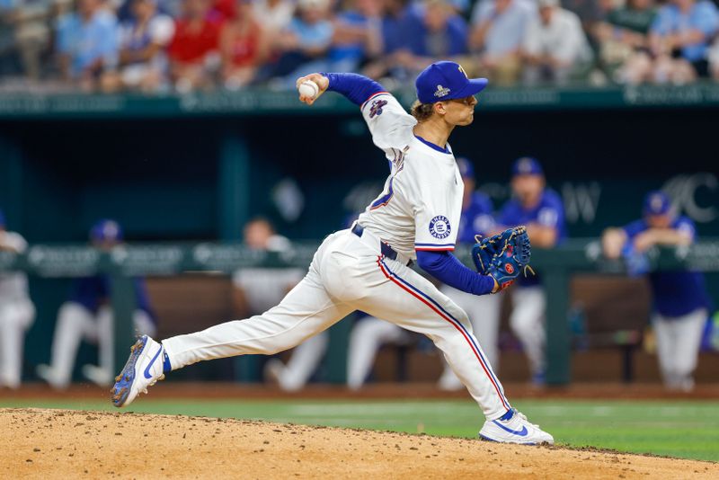 Jun 4, 2024; Arlington, Texas, USA; Texas Rangers pitcher Jacob Latz (67) throws during the seventh inning against the Detroit Tigers at Globe Life Field. Mandatory Credit: Andrew Dieb-USA TODAY Sports