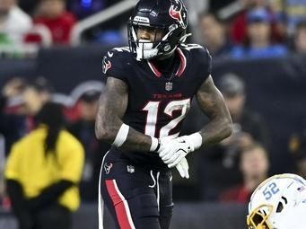 Houston Texans wide receiver Nico Collins (12) lines up in the second half against the Los Angeles Chargers during an NFL wild-card playoff football game, Saturday, Jan. 11, 2025, in Houston. The Texans defeated the Chargers 32-12. (AP Photo/Maria Lysaker)