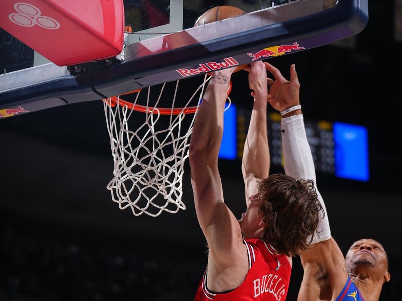 DENVER, CO - MARCH 24: Matas Buzelis #14 of Chicago Bulls dunks the ball during the game against the Denver Nuggets on March 24, 2025 at Ball Arena in Denver, Colorado. NOTE TO USER: User expressly acknowledges and agrees that, by downloading and/or using this Photograph, user is consenting to the terms and conditions of the Getty Images License Agreement. Mandatory Copyright Notice: Copyright 2025 NBAE (Photo by Garrett Ellwood/NBAE via Getty Images)