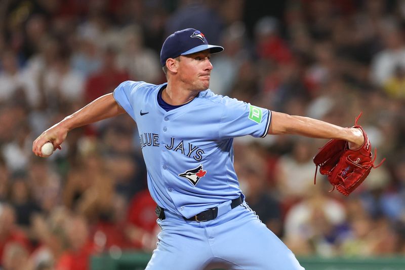 Aug 28, 2024; Boston, Massachusetts, USA; Toronto Blue Jays starting pitcher Chris Bassitt (40) throws a pitch during the second inning against the Boston Red Sox at Fenway Park. Mandatory Credit: Paul Rutherford-USA TODAY Sports