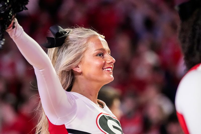 Feb 17, 2024; Athens, Georgia, USA; Georgia Bulldogs dance and cheerlead team members perform during the game against the Florida Gators at Stegeman Coliseum. Mandatory Credit: Dale Zanine-USA TODAY Sports