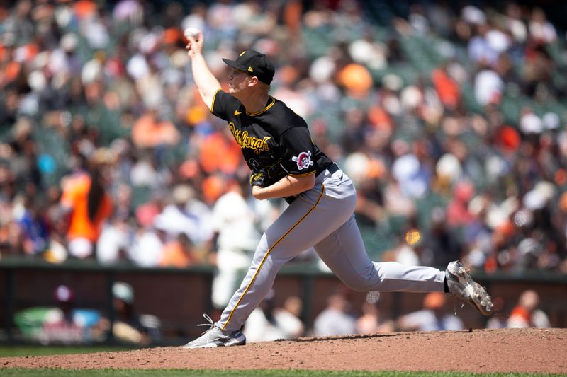 May 31, 2023; San Francisco, California, USA; Pittsburgh Pirates starting pitcher Mitch Keller (23) delivers a pitch against the San Francisco Giants during the sixth inning at Oracle Park. Mandatory Credit: D. Ross Cameron-USA TODAY Sports