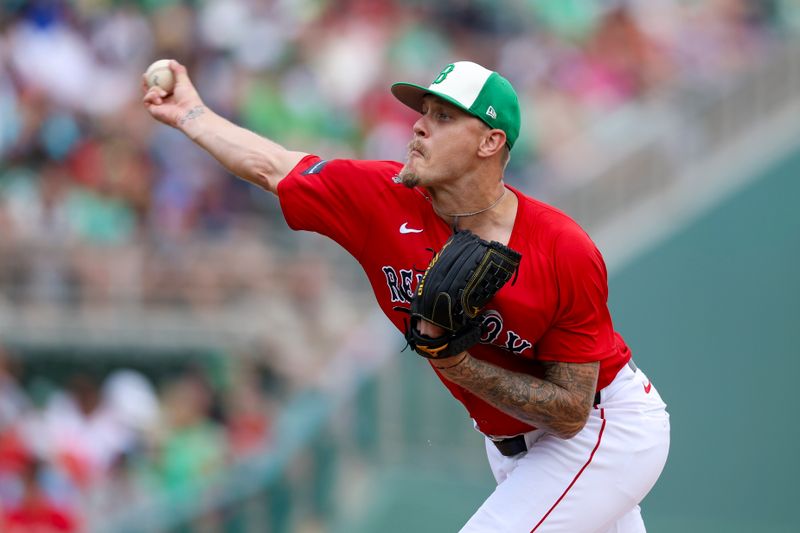 Mar 17, 2024; Fort Myers, Florida, USA;  Boston Red Sox starting pitcher Tanner Houck (89) throws a pitch against the New York Yankees in the second inning at JetBlue Park at Fenway South. Mandatory Credit: Nathan Ray Seebeck-USA TODAY Sports