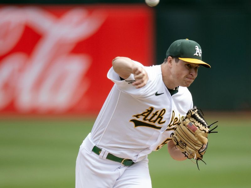 Sep 16, 2023; Oakland, California, USA; Oakland Athletics starting pitcher Mason Miller (57) pitches against the San Diego Padres during the first inning at Oakland-Alameda County Coliseum. Mandatory Credit: D. Ross Cameron-USA TODAY Sports