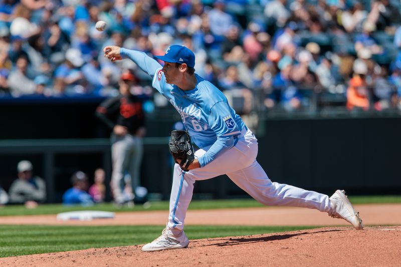 Apr 21, 2024; Kansas City, Missouri, USA; Kansas City Royals pitcher Seth Lugo (67) pitching during the fourth inning against the Baltimore Orioles at Kauffman Stadium. Mandatory Credit: William Purnell-USA TODAY Sports